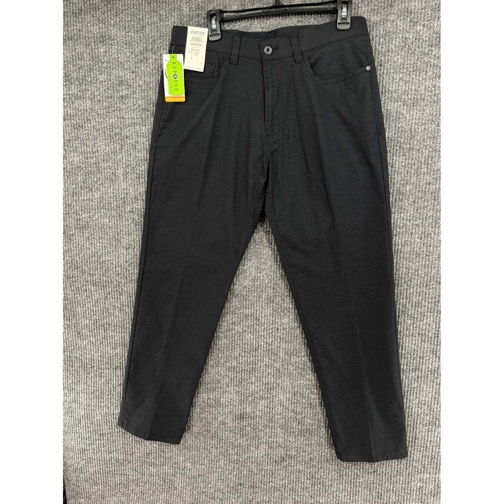 Kenneth Cole Reaction Canvas Pants Mens 34x29 Black New Slim Fit Flex Waistband